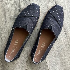 Toms Women's Chambray Rope Sole Black Dot Ankle-High Canvas Slip-On Shoes - 8.5